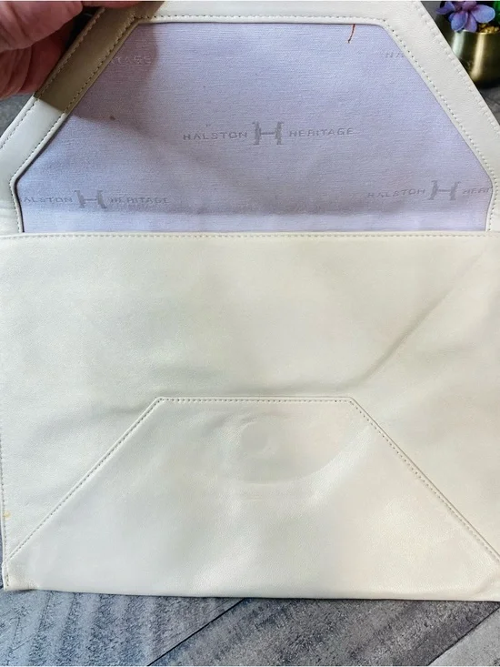Halston Heritage Leather Envelope Clutch Large Cream Color - Picture 6 of 8